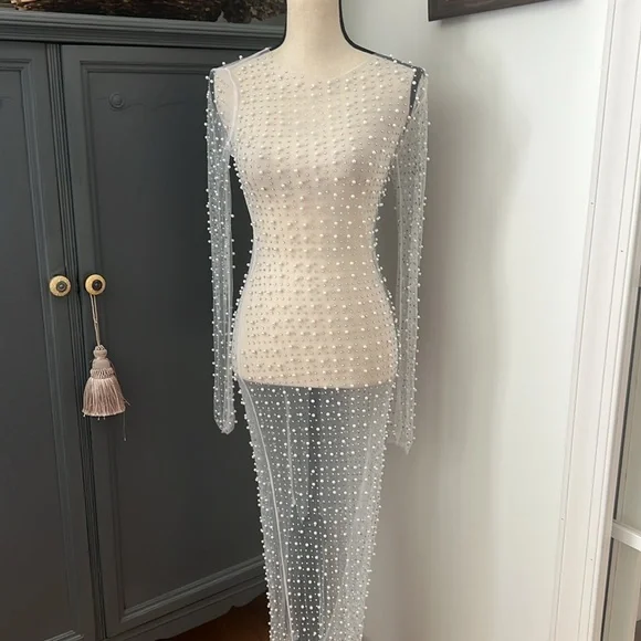 blue dress for baby girl BEACH BUNNY Champagne Nights Pearl Mesh Dress HGD2626-BB  Via Rodeo